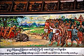 Yangon Myanmar. Shwedagon Pagoda (the Golden Stupa). Details of the panels at the sides of the  southern stairway narrating the legend of the of Shwedagon Paya. 